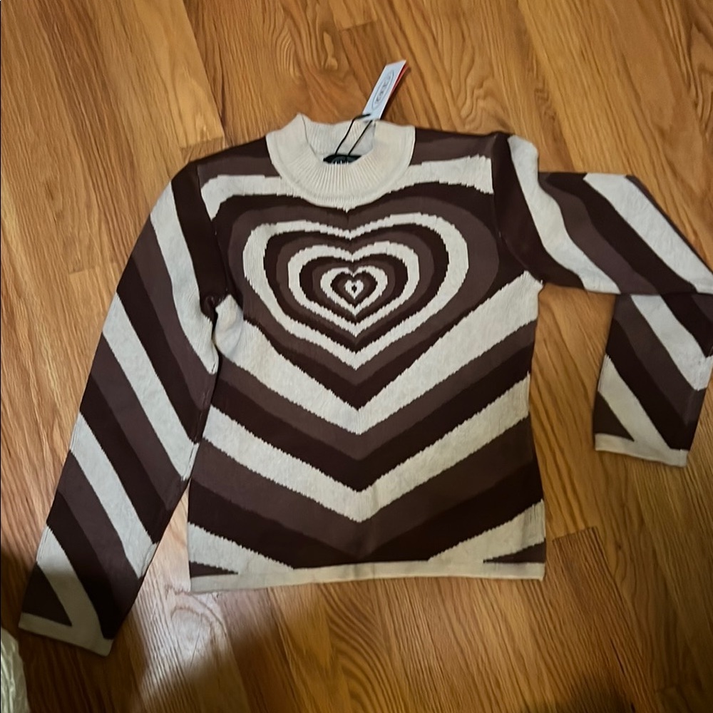 Cider Brown and Cream Heart Pattern Sweater